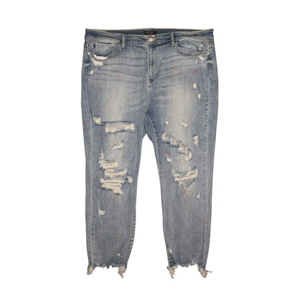 JUDY BLUE $70 Rainbow Skies Paint Splatter Distressed Cropped Boyfriend Jean 24W - Picture 1 of 5